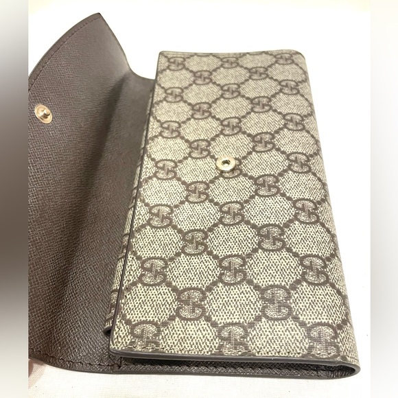NWOT GUCCI Vintage Leather Canvas Monogram Trifold Brown Wallet and Insert - Picture 5 of 12